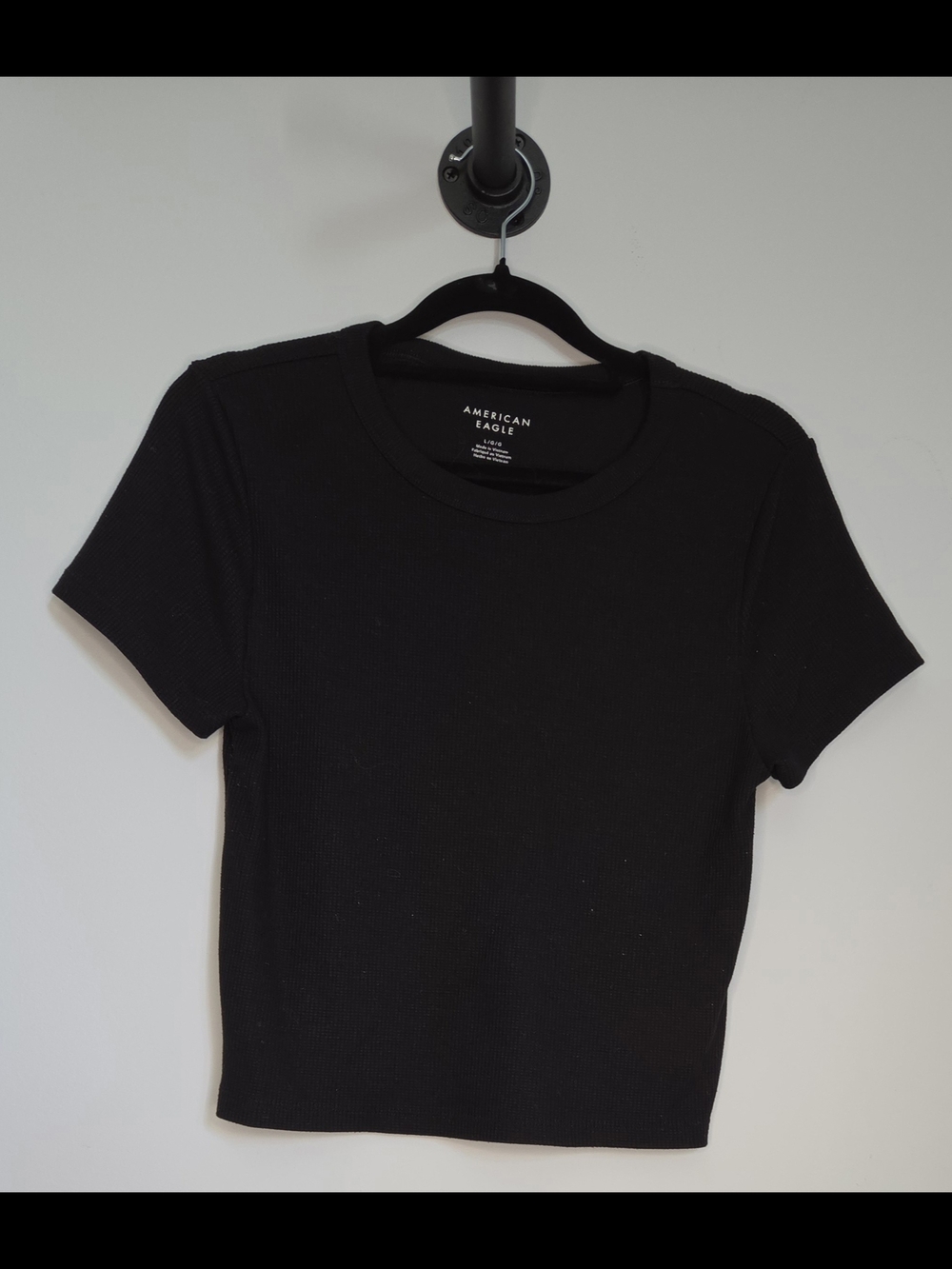American Eagle Outfitters Black Ribbed Crew Short Sleeve Top